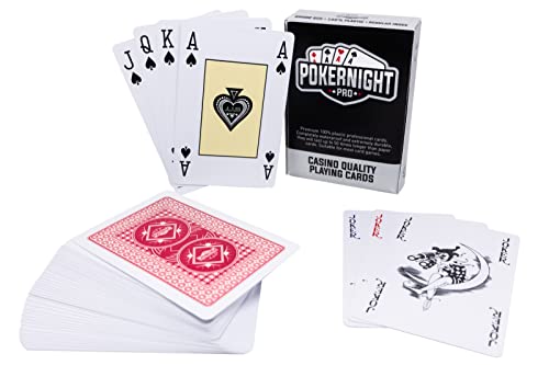 Poker Night Pro Plastik Spielkarten Professioneller Wasserfester (Rote Rückseiten) | 55 Stück Pro Deck Inklusive 3 Jokern | 4 Eckzeichen| Casino Qualität von Poker Night Pro
