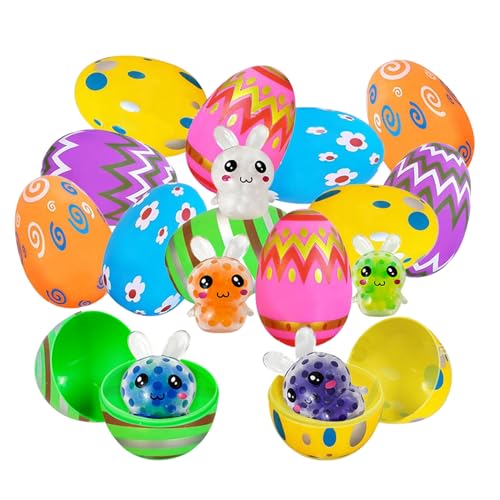 Ostereier Mit Spielzeug, Osterkorb Eier Dekoren Mit Squeeze Hasen Gefüllt, 12 Pack Home School Und Mädchen Sensorische Spieljagd, Wiederverwendbare, Weiche Hasen, 4x5,7 cm Für Kleinkinder, Kind von Pokronc
