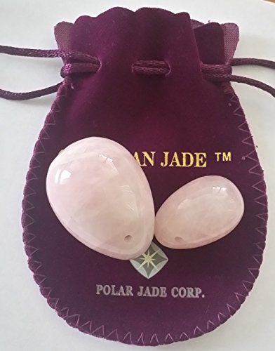 Yoni Eier 2 Teile Set Rosenquarz Eier, vor gebohrt, Hand gemacht, mittlere und kleine 2 Größen, mit einer Schachtel Ungewachste Zahnseide, Bedienungsanleitung und Zertifikate von Polar Jade