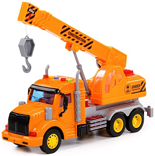 Kranwagen LKW Kinder Spielzeug Profi orange Schwungrad Fahrzeug mit Licht Sound von Polesie