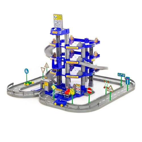 Wader Polesie 4-Ebenen Spielgarage mit Straße & Autos, geeignet ab 3 Jahren I Funktionsreich mit Waschanlage I Tankstelle & Kran I Hohe Standfestigkeit I Vielfältiger Spielspaß von Polesie