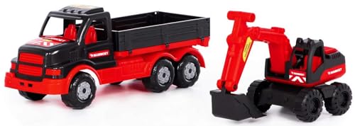 Polesie Spielzeug LKW Schwertransport Bagger 95923 Radlader 2er Set ab 1 Jahr, Farbe:rot von Polesie