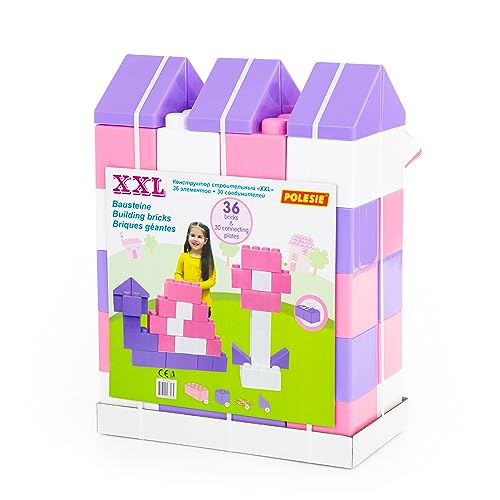 Polesie Wader XXL Bausteine Set, 36-teilig, Bauset mit 30 Verbindungen I Geeignet ab 1 Jahr I Förderung von Kreativität & Motorik I Hochwertiger, sicherer Kunststoff I Pastellfarben von Polesie