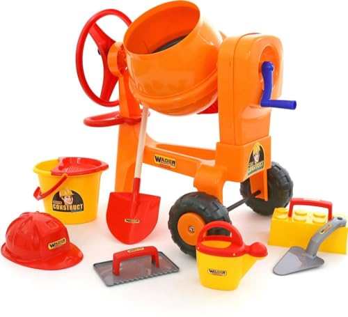 Wader Baustellen-Set Mischmaschine Betonmischer mit Maurer Eimergarnitur 8-TLG. von Wader Quality Toys