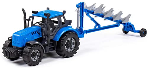 Traktor Kinder Spielzeug Progress mit Drehpflug blau Schwungrad Fahrzeug +3J von Polesie