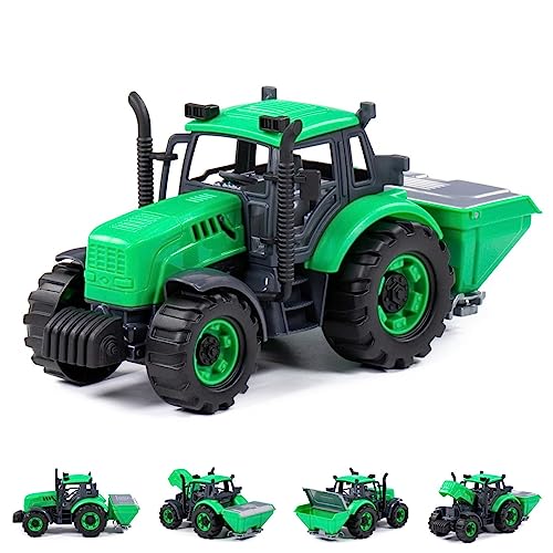 Traktor Kinder Spielzeug Progress mit Düngerstreuer grün Schwungrad Fahrzeug +3J von Polesie