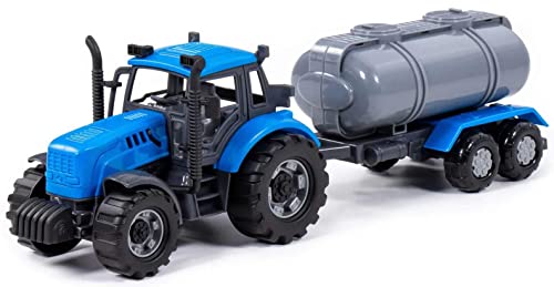 Traktor Kinder Spielzeug Progress m. Fassanhänger blau Schwungrad Fahrzeug +3J von Polesie