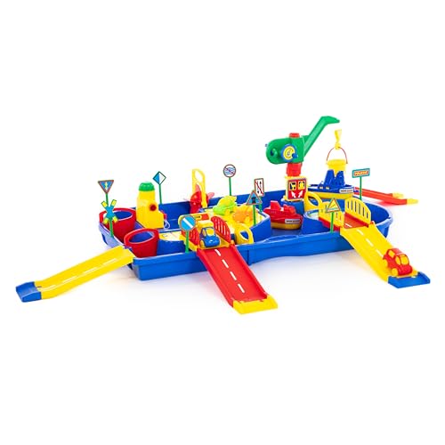 polesie51974 Profi-Set Wasser System Wasserbahn Set Little Capt´n mit 2 Schiffen, Tankstation, Schleuse, 4 Brücken und Ladekran von Polesie