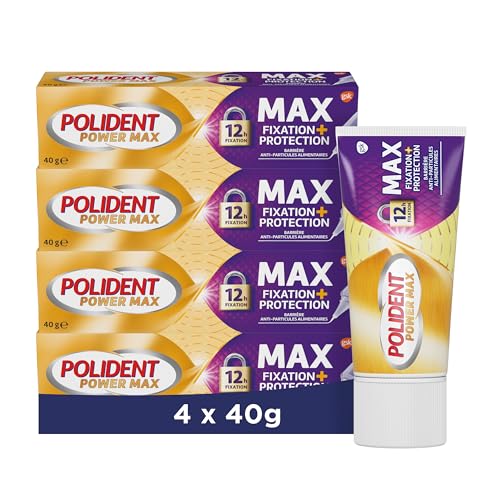 Polident Power Max Fixiercreme + Schutz für Prothesen, für Teil- oder Vollprothesen, geschmacksneutral, ohne künstliche Farbstoffe, 4 x 40 g Polident Power Max Fixiercreme + Schutz für Prothesen, für Teil- oder Vollprothesen, geschmacksneutral, ohne künstliche Farbstoffe, 4 x 40 g von Polident