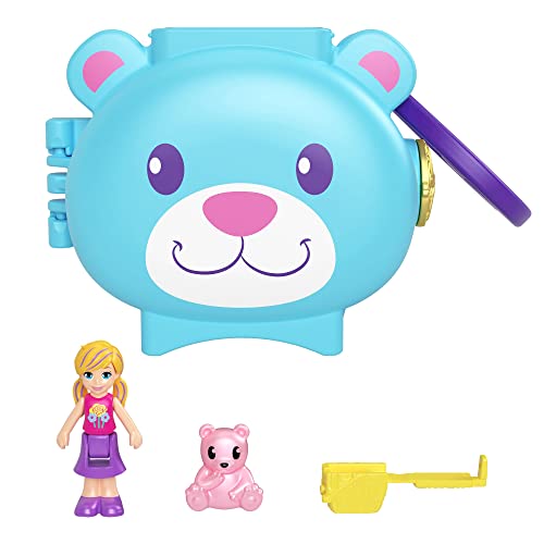 Mattel Polly Pocket Pet Connects – HHW30 – Blauer Bear Micro-Spielset – Figur + Tier + Zubehör von Polly Pocket