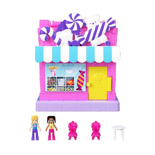 Polly Pocket Pollyville Süßwarenladen - Spielset mit 2 Puppen, 3 Accessoires und 3 Etagen voller Spielspaß, Popcorn-Maschine, Lebkuchenhaus und riesigem Kaugummiautomaten, HNB03 von Polly Pocket