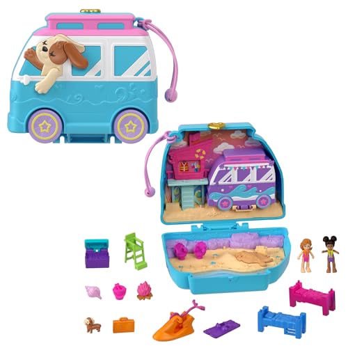 Polly Pocket Urlaub am Hundestrand Schatulle - Roadtrip-Abenteuer mit 2 Puppen, 12 Accessoires ultimativer Campingplatz am Meer, Lagerfeuer und Rettungsschwimmerturm, für Kinder ab 4 Jahren, HRD36 Polly Pocket Urlaub am Hundestrand Schatulle - Roadtrip-Abenteuer mit 2 Puppen, 12 Accessoires ultimativer Campingplatz am Meer, Lagerfeuer und Rettungsschwimmerturm, für Kinder ab 4 Jahren, HRD36 von Polly Pocket