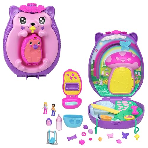 Polly Pocket 2-in-1 Reisespielzeug mit 2 Mikropuppen und 16 Accessoires, Igel-Handtaschen-Spielset, Haustierthema, JBJ91 Polly Pocket 2-in-1 Reisespielzeug mit 2 Mikropuppen und 16 Accessoires, Igel-Handtaschen-Spielset, Haustierthema, JBJ91 von Polly Pocket