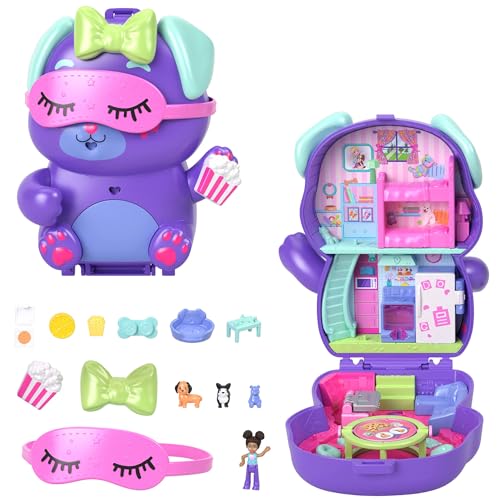 Polly Pocket Puppen und Spielset, Übernachtungsparty-Welpen-Schatulle, Spielzeug für unterwegs mit 1 kleinen Puppe, Hündchen, Zubehör für Mode und Essen, JCR38 Polly Pocket Puppen und Spielset, Übernachtungsparty-Welpen-Schatulle, Spielzeug für unterwegs mit 1 kleinen Puppe, Hündchen, Zubehör für Mode und Essen, JCR38 von Polly Pocket