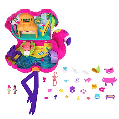 Polly Pocket HGC41 - Flamingo Party, Spielset mit 26 Überraschungen (u.a Mikro-Margot & Freundespuppen), Palmenrutsche, Schaukel, Bankett, Wasserbereich, und mehr, Spielzeug Geschenk ab 4 Jahren von Polly Pocket
