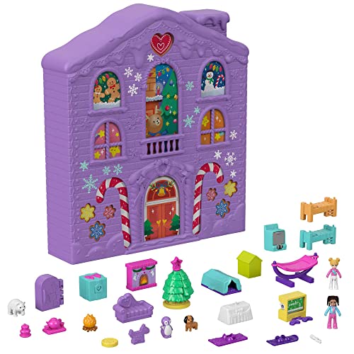 Polly Pocket Adventskalender, Winterhaus-Design, 4 Etagen mit 8 Zimmern, 25 Überraschungen zu entdecken, großes Weihnachtsgeschenk für 4 Jahre alt & oben, HHX84 von Polly Pocket