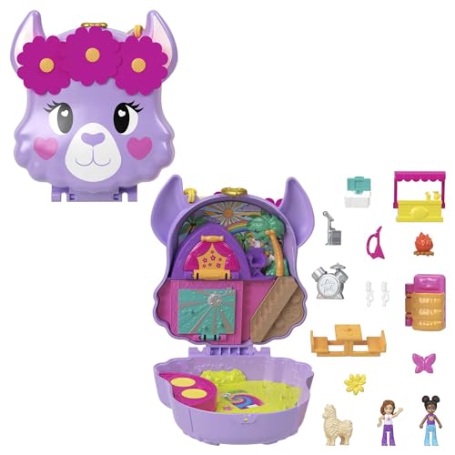 Polly Pocket Camp Abenteuer - Lama Schatulle Spielset mit 2 Puppen, 5 Spielelementen, 13 Accessoires, Zelt, Bühne, Limonadenstand, Handgelenkband, für Kinder ab 4 Jahren, HKV33 Polly Pocket Camp Abenteuer - Lama Schatulle Spielset mit 2 Puppen, 5 Spielelementen, 13 Accessoires, Zelt, Bühne, Limonadenstand, Handgelenkband, für Kinder ab 4 Jahren, HKV33 von Polly Pocket
