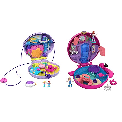 Polly Pocket GNH11 Muschel-Tasche & FRY38 - World Flamingo Schwimmring Schatulle Puppen Spielset, zum Sammeln, Mädchen Spielzeug ab 4 Jahren [Exklusiv bei Amazon] von Polly Pocket