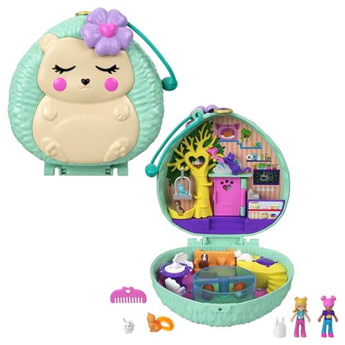 Polly Pocket GTN15 - Igel-Café Schatulle im Café- und Haustier-Design, kleiner Polly Puppe & Freundin, 2 Tierfiguren, Überraschungseffekte, tolles Sielzeug Geschenk für Kinder ab 4 Jahren von Polly Pocket