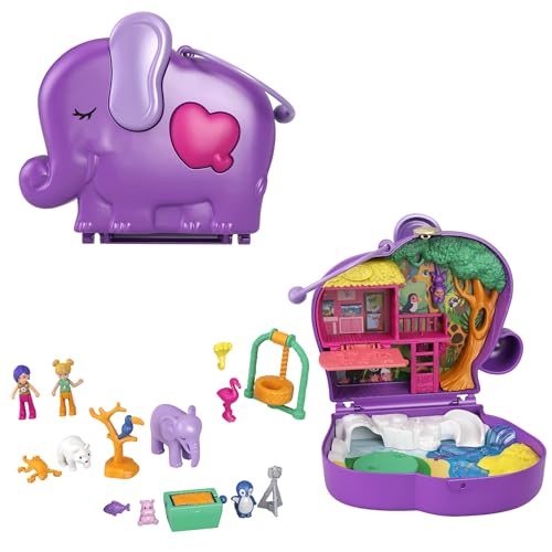Polly Pocket GTN22 - ElefantenSpielzeug Abenteuer Schatulle, 2 kleine Puppen, 5 Überraschungen, 13 Zubehörteile, Spielzeug ab 4 Jahren von Polly Pocket
