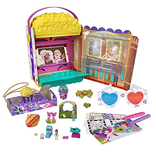 Polly Pocket GVC96 - Popcorn-Box Spielset, Popcorntüten-förmige Box, die zum Kino-Abenteuer Wird, kleine Polly & Lila Puppen, 15 Überraschungen, Spielzeug Geschenk für Kinder ab 4 Jahren von Polly Pocket