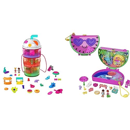 Polly Pocket HFP99 - Ausklappspaß-Schatulle Fruchtsmoothie & HCG19 - Wassermelonen Pool Party Spielset von Polly Pocket