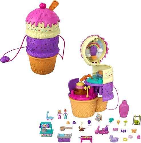 Polly Pocket HFR00 - Ausklappspaß-Schatulle Eiswaffel, Spielset in Form einer Eiswaffel, Spielplatz-Thema, drei Etagen, Spielzeug ab 4 Jahren von Polly Pocket