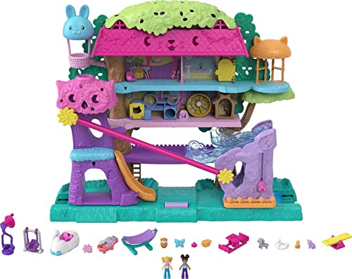 Polly Pocket HHJ06 - Pollyville Tierparty Baumhaus Spielset mit 2 Figuren und Zubehör, Spielzeug für Kinder ab 4 Jahren von Polly Pocket