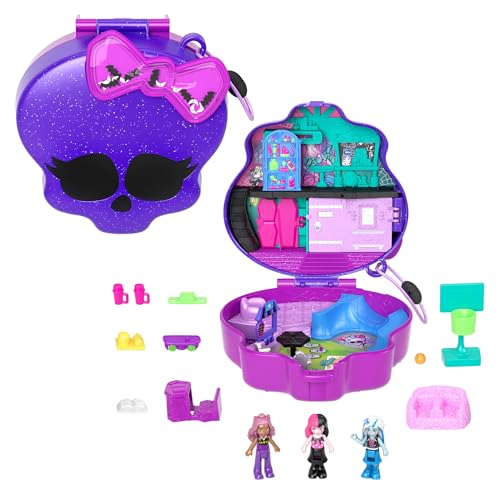 Polly Pocket Monster High Spielset mit 3 kleinen Puppen und 10 Zubehörteilen, Schulwelt im Inneren, tragbares Reisespielzeug mit Aufbewahrungsmöglichkeit, HVV58 Polly Pocket Monster High Spielset mit 3 kleinen Puppen und 10 Zubehörteilen, Schulwelt im Inneren, tragbares Reisespielzeug mit Aufbewahrungsmöglichkeit, HVV58 von Polly Pocket