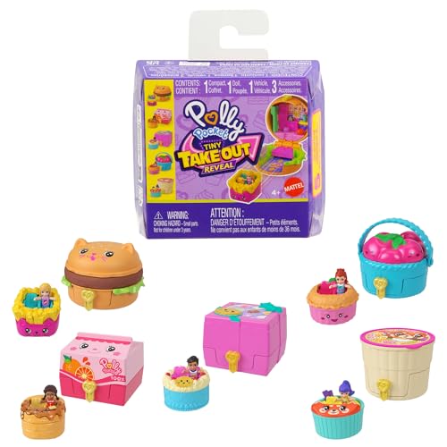 Polly Pocket Minipuppen und Schatullen mit Spielzeugautos, Fahrzeugkollektion mit dem Thema Essen, Tiny Take Out Reveal-Sortiment mit Überraschungen, JCR44 von Polly Pocket