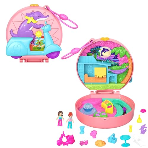Polly Pocket-Puppen und Spielset, Adventure Moped-Schatulle, Reisespielzeug mit 2 kleinen Puppen und Tier, Zubehörteile für Tier und Fahrzeug, HWN98 Polly Pocket-Puppen und Spielset, Adventure Moped-Schatulle, Reisespielzeug mit 2 kleinen Puppen und Tier, Zubehörteile für Tier und Fahrzeug, HWN98 von Polly Pocket