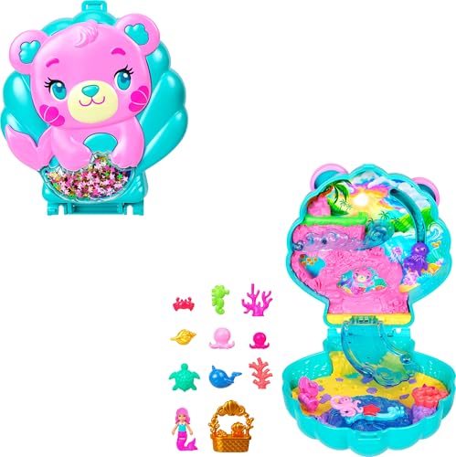 Polly Pocket Puppen und Spielset, Glitzerinsel-Schatulle, Reisespielzeug mit 1 Mini-Meerjungfrauenpuppe, Meerestieren und passendem Zubehör, JCB16 Polly Pocket Puppen und Spielset, Glitzerinsel-Schatulle, Reisespielzeug mit 1 Mini-Meerjungfrauenpuppe, Meerestieren und passendem Zubehör, JCB16 von Polly Pocket