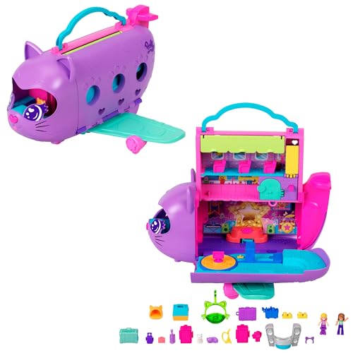 Polly Pocket Puppen und Spielset, Kitty Airways Flugzeug, Reisespielzeug mit 2 kleinen Puppen und Tier, Drehbühne und Zubehörteilen, HWP19 Polly Pocket Puppen und Spielset, Kitty Airways Flugzeug, Reisespielzeug mit 2 kleinen Puppen und Tier, Drehbühne und Zubehörteilen, HWP19 von Polly Pocket