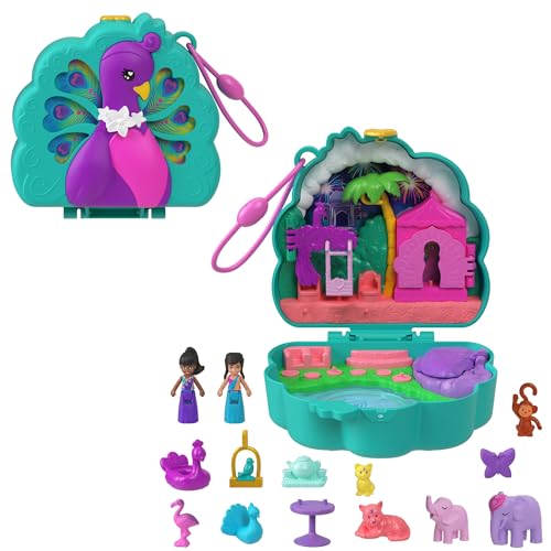 Polly Pocket-Puppen und Spielset, Peacock Garden-Schatulle, Reisespielzeug mit 2 kleinen Puppen und Tieren, Zubehörteile für Tiere, HWN97 Polly Pocket-Puppen und Spielset, Peacock Garden-Schatulle, Reisespielzeug mit 2 kleinen Puppen und Tieren, Zubehörteile für Tiere, HWN97 von Polly Pocket