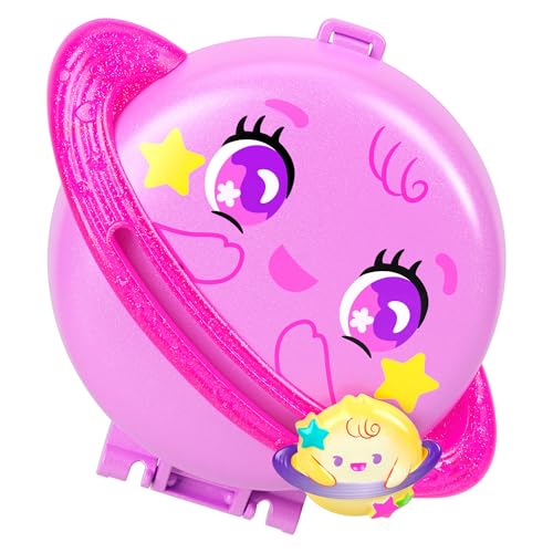 Polly Pocket Puppen und Spielset, Planet Polly Weltraum-Schatulle, Reisespielzeug mit 1 Minipuppe, Hündchen und passendem Zubehör, JCB18 von Polly Pocket