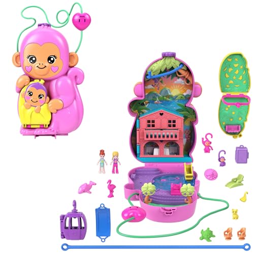 Polly Pocket Puppen & Spielset mit Tieren und 13 Accessoires, 2-in-1 Affenmama und Baby, tragbare Tasche und Tierspielzeug, HWP04 Polly Pocket Puppen & Spielset mit Tieren und 13 Accessoires, 2-in-1 Affenmama und Baby, tragbare Tasche und Tierspielzeug, HWP04 von Polly Pocket