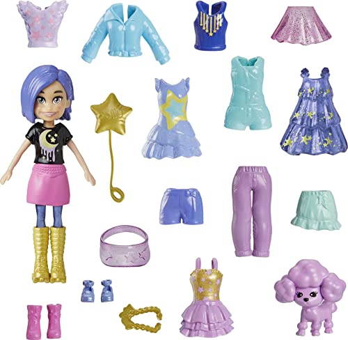 Polly Pocket Reisespielzeug mit 7,6 cm großer Puppe und 18 Zubehörteilen, Welpe und Star-Themed Fashion Pack Spielset Polly Pocket Reisespielzeug mit 7,6 cm großer Puppe und 18 Zubehörteilen, Welpe und Star-Themed Fashion Pack Spielset von Polly Pocket