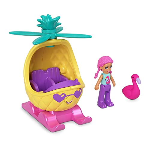 Polly Pocket Sammler-Micro-Mini-Metallfahrzeug, bewegliche Puppe und Haustier-Set Â– Polly's Friend Puppe mit Ananas-Hubschrauber und Hot Pink Flamingo Sidekick Spielset von Polly Pocket
