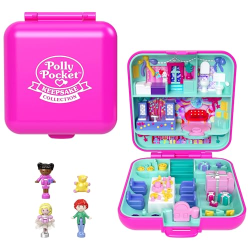 Polly Pocket nostalgisches Schatullen-Spielset zum 80. Jubiläum von Mattel, Hausschatulle mit 3 Puppen und 1 Tier, modischem Rock und Möbeln, Thema Feierspaß, JGK22 Polly Pocket nostalgisches Schatullen-Spielset zum 80. Jubiläum von Mattel, Hausschatulle mit 3 Puppen und 1 Tier, modischem Rock und Möbeln, Thema Feierspaß, JGK22 von Polly Pocket