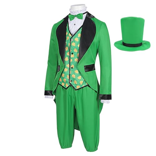 Poludatly Grünes Kobold-Kostüm, St. Patrick's Day Kostüm für Herren, grüner irischer Erwachsenenanzug, klassische Elemente, Kostüm-Requisiten für Partys, Bühnenshows, Rollenspiele Poludatly Grünes Kobold-Kostüm, St. Patrick's Day Kostüm für Herren, grüner irischer Erwachsenenanzug, klassische Elemente, Kostüm-Requisiten für Partys, Bühnenshows, Rollenspiele von Poludatly