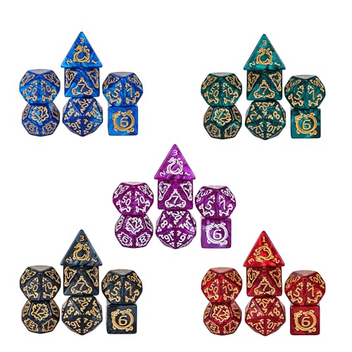 Poludie Polyedrisches Würfel-Set mit Drachenmuster, 5 Sets/35 Stück, mit Ledertasche, D&D-Würfel-Set für Dungeons and Dragons RPG-Tischspiele Poludie Polyedrisches Würfel-Set mit Drachenmuster, 5 Sets/35 Stück, mit Ledertasche, D&D-Würfel-Set für Dungeons and Dragons RPG-Tischspiele von Poludie