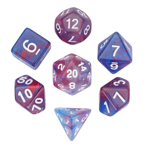 Poludie Polyedrisches Würfelset mit 7 Würfeltaschen aus Leder, D&D-Würfelset für Dungeons and Dragons, RPG, MTG-Tischspiele (Transparentes Blau / Rot) von Poludie