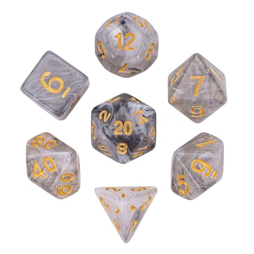 Poludie Polyedrisches Würfelset mit 7 Würfeltaschen aus Leder, D&D-Würfelset für Dungeons and Dragons, RPG, MTG-Tischspiele (Transparentes Schwarz / Weiß) von Poludie