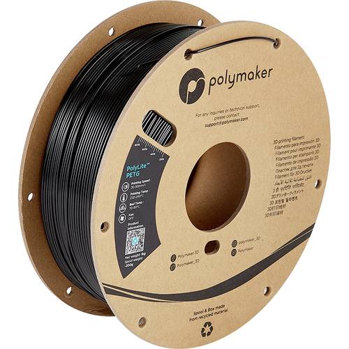 Polymaker PB01001 PolyLite Filament PETG hitzebeständig, hohe Zugfestigkeit 1.75mm 1000g Schwarz 1S von Polymaker