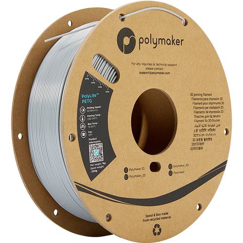 Polymaker PB01003 PolyLite Filament PETG hitzebeständig, hohe Zugfestigkeit 1.75mm 1000g Grau 1St. von Polymaker