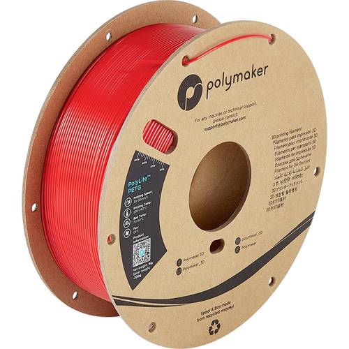 Polymaker PB01004 PolyLite Filament PETG hitzebeständig, hohe Zugfestigkeit 1.75mm 1000g Rot 1St. von Polymaker