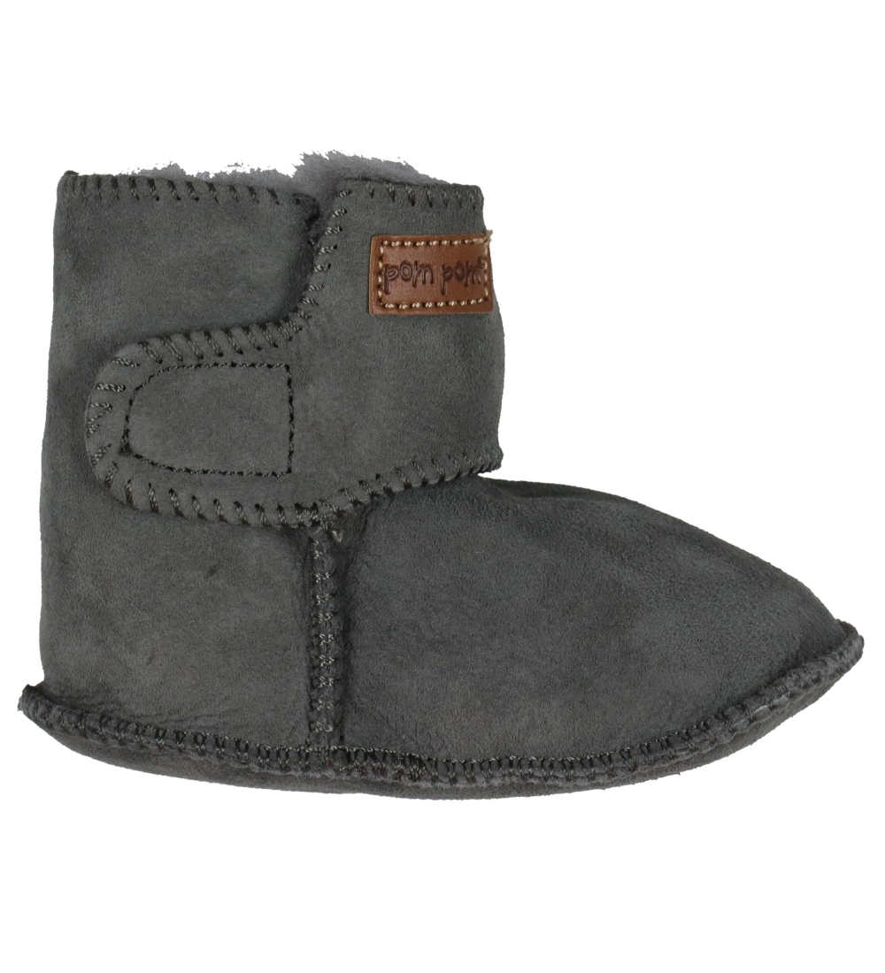 Pom Pom Leder-Krabbelschuhe m. Wolle - Grau - Pom Pom - 18/19 - Leder-Krabbelschuhe Pom Pom Leder-Krabbelschuhe m. Wolle - Grau - Pom Pom - 18/19 - Leder-Krabbelschuhe von Pom Pom