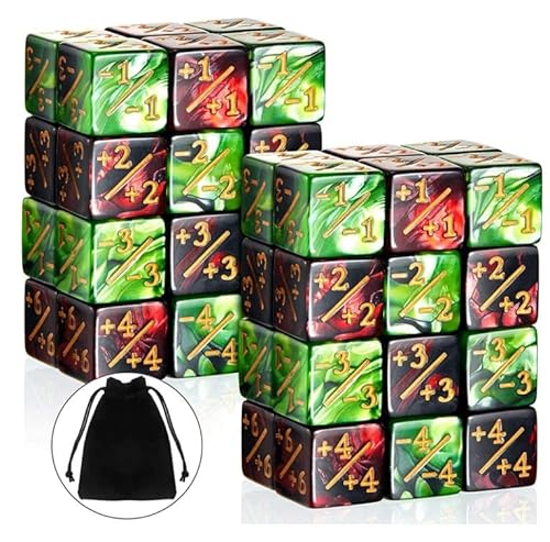 Pomeloone 48 Stücke Würfel Zähler, Token Würfel Loyalität Würfel D6 Würfel Kompatibel mit MTG, CCG, Kartenspiel Zubehör, mit Aufbewahrungsbeuteln (Rot+Grün) von Pomeloone