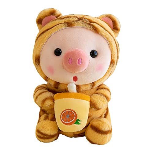 Milchtee Softpuppe Teetasse Kissen 25cm Kawaii Bubble Tea Schwein Stofftier Kuscheltier, Niedliches Schweinchen Plüschtier-Teetasse Kissen, Milchtee Boba Plüschpuppe, Geburtstagsgeschenke Für Kinder von Pomrone