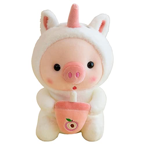 Milchtee Softpuppe Teetasse Kissen 25cm Kawaii Bubble Tea Schwein Stofftier Kuscheltier, Niedliches Schweinchen Plüschtier-Teetasse Kissen, Milchtee Boba Plüschpuppe, Geburtstagsgeschenke Für Kinder von Pomrone